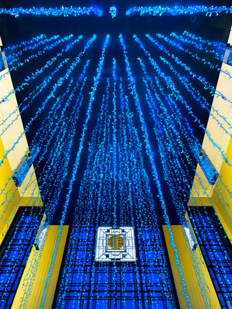 Geneva, Switzerland - December 1, 2023: Christmas illumination and decoration of the Cornavin railway station in Genevaのeditorial素材