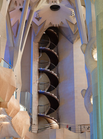 Barcelona, Spain - October 7, 2023: Close-up architectural detail of the modernist Sagrada Familia basilica, considered the masterpiece of Catalan architect Antoni Gaudiのeditorial素材