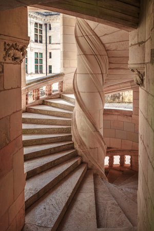 Chambord, France - August 11, 2023: The inner circular staircase of the Royal Castle of Chambordのeditorial素材