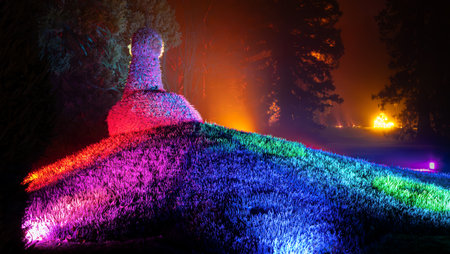 Mainau, Germany - December 27, 2023: A Christmas garden is a Christmas event with beautiful light creations and illuminations on the island of Mainau on Lake Constanceのeditorial素材