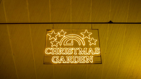 Mainau, Germany - December 27, 2023: A Christmas garden is a Christmas event with beautiful light creations and illuminations on the island of Mainau on Lake Constanceのeditorial素材