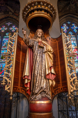 Constance, Germany - August 29, 2023: Statue of the heart of Jesus in Constance Cathedral, Germanyのeditorial素材