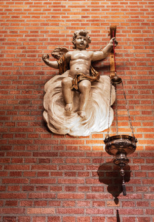 Torreciudad, Spain - October 9, 2023: An angel with a censer in Torreciudad, a Marian pilgrimage site in Aragon.のeditorial素材