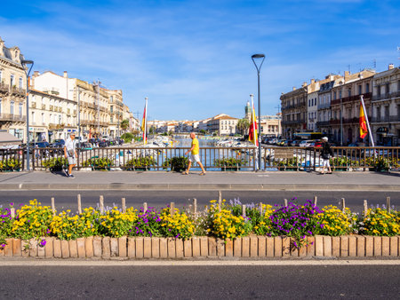 Sete, France - October 6, 2023: Sete is a port city on the Mediterranean coast of southern France - called the Venice of Languedoc.のeditorial素材