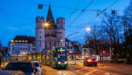 Basel, Switzerland - December 16, 2023: Spalentor in Basel is a former city gate. They are...