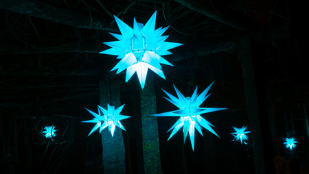 Mainau, Germany - December 27, 2023: A Christmas garden is a Christmas event with beautiful light creations and illuminations on the island of Mainau on Lake Constanceのeditorial素材