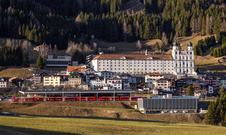 Disentis, Switzerland - February 2, 2023: Benedictine abbey in Disentis Muster, an alpine town in the Surselva region of the canton of Graubunden in Switzerland.のeditorial素材