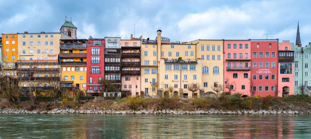 Wasserburg am Inn, Germany - March 13, 2024: Colorful houses of historical Wasserburg am Inn, a town in the Rosenheim district of Upper Bavaria.のeditorial素材