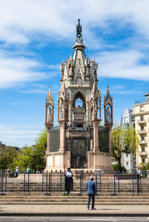 Geneva, Switzerland - April 4, 2024: Tourists taking photos at the Brunswick monument from 19th centuryのeditorial素材