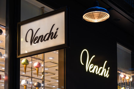 London, United Kingdom - April 29, 2024: Venchi is an Italian gourmet chocolate manufacturer founded by chocolatier Silviano Venchi.のeditorial素材