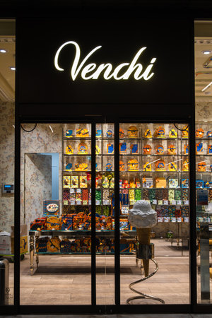 London, United Kingdom - April 29, 2024: Venchi is an Italian gourmet chocolate manufacturer founded by chocolatier Silviano Venchi.のeditorial素材