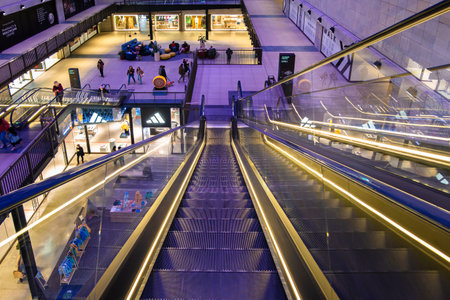London, United Kingdom - April 29, 2024: Interior of Battersea Power Station, a former coal-fired power station in London, today a shopping mallのeditorial素材