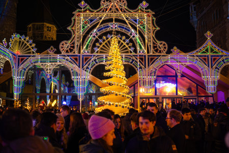 Zurich, Switzerland - November 27, 2025: Illuminarium is a light and music festival held annually in Christmas time in the grounds of the Landesmuseum --Swiss National Museumのeditorial素材