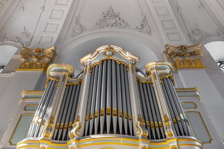 Hamburg, Germany - June 30, 2025: Organ of the most iconic cathedral in Hamburg the St. Michael Church - Hauptkirche Sankt Michaelisのeditorial素材