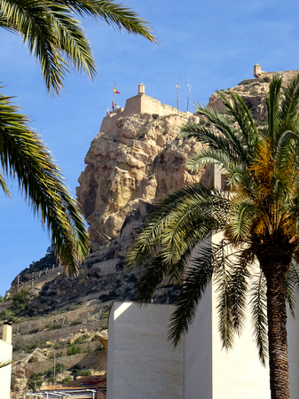 View of the Santa Barbara Castle of Alicante from the beachの写真素材