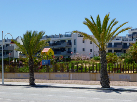 Urbanization on the beach front in Spain in summerの写真素材