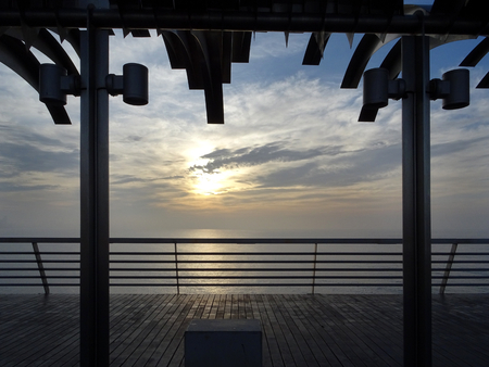 Sea view at sunrise from the promenadeの写真素材