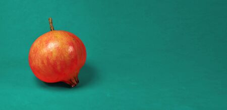 Ripe pomegranate fruit of the mollar variety on a plain red backgroundの写真素材