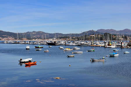 Panoramic view of the marina of the city of Bayona, Pontevedra province, Galicia, Spain. Summer tourism in Galicia.のeditorial素材