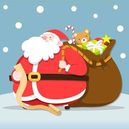 Santa Claus checking list for give Christmas gifts. Vector illustrationのイラスト素材