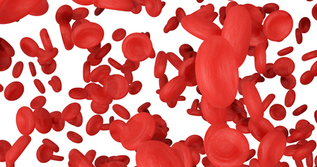 3d rendering red blood cells flow on white background with Clipping Pathの写真素材
