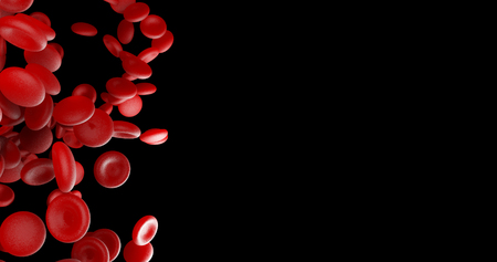 Red blood cells on black blank space on right side 3d renderの写真素材