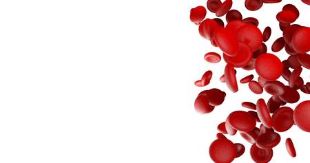 Red blood cells on white blank space on left side 3d renderの写真素材