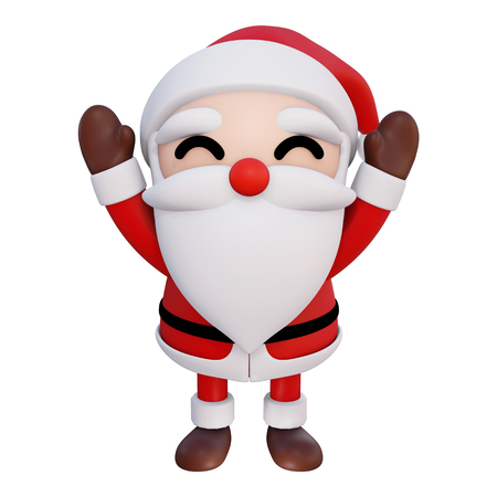 Santa Claus 3d cartoon 2 hands up and eyes smile front angel2 on white background with clipping path, 3d renderの写真素材