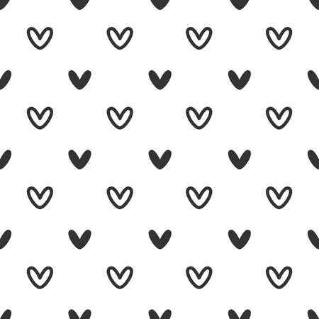 Vector Illustration,Black heart seamless pattern on white backgroundのイラスト素材