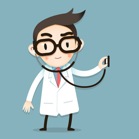 Vector Illustration, Doctor tiny character use stethoscopes check healthのイラスト素材