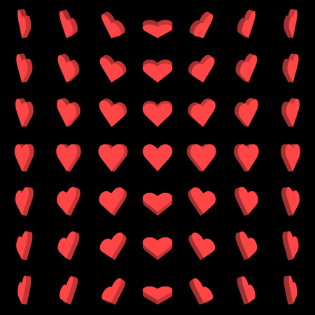 Vector Illustration, Red heart box rotation 0,30,45,60 degrees on black background