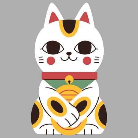 Vector illustration,White Maneki Neko Lucky Cat holding 2 golden coins, Japanese symbol of good luckのイラスト素材