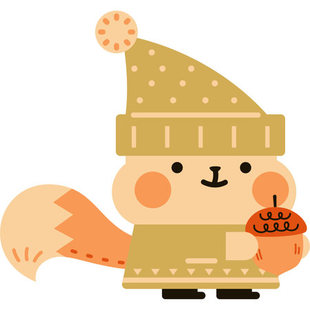 Vector illustration in flat colors style. A squirrel in autumn with acornsのイラスト素材