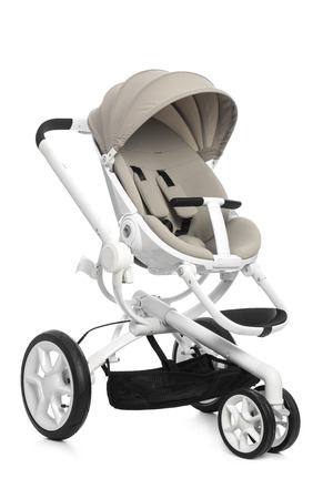 Baby stroller isolated on whiteの写真素材