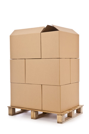 cardboard boxes on a palletの写真素材