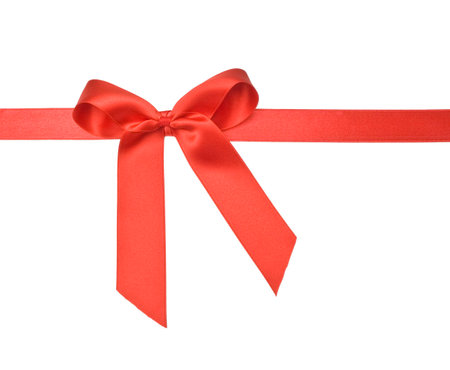 Red ribbon bow isolated on white background. Studio shotの写真素材
