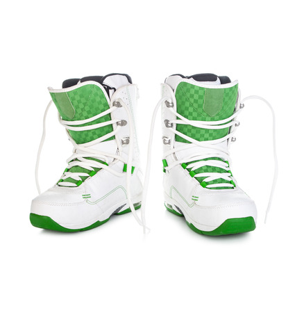 Snowboard boots isolated on white backgroundの写真素材