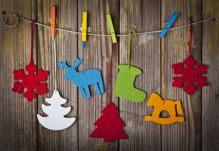 Christmas background on wooden backgroundの写真素材