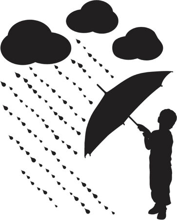 Silhouette child with umbrella, VECTOR illustrationのイラスト素材
