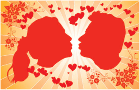 Silhouettes kissing men and women, VECTOR illustrationのイラスト素材