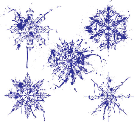 Grunge paint snowflakes, elements for design, vector illustrationのイラスト素材