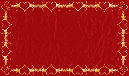 Grunge valentines framed gold background with hearts, vector illustrationのイラスト素材