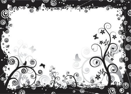 Grunge floral frame with circle and butterfly, vector illustrationのイラスト素材