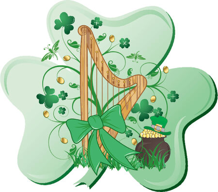 St. Patrick's abstract design with harp, clover, hat and cauldronのイラスト素材