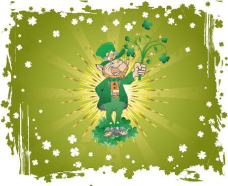Grunge St. Patrick's Day background with clover and leprechaunのイラスト素材