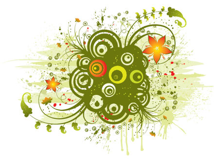 Grunge floral abstract chaos with retro circles, vector illustrationのイラスト素材