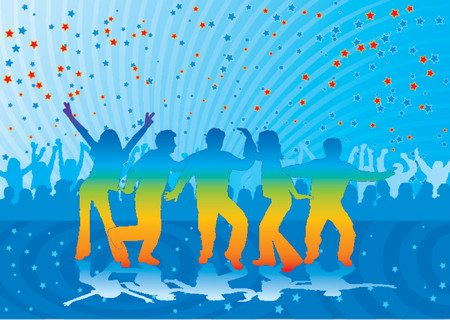 Silhouettes dancing man and women on party, vector illustrationのイラスト素材