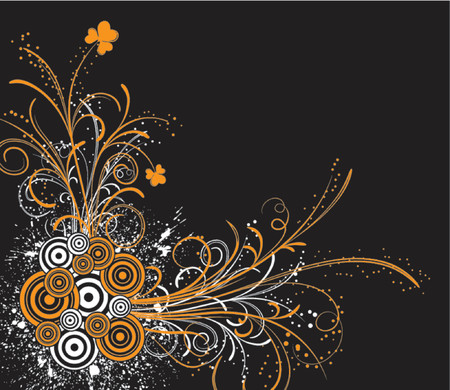 Grunge floral abstract chaos with retro circles, vector illustrationのイラスト素材
