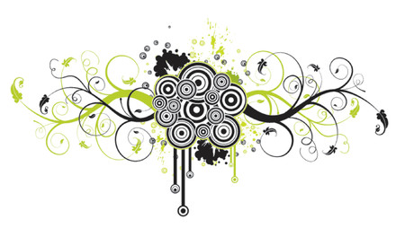 Grunge floral abstract chaos with retro circles, vector illustrationのイラスト素材