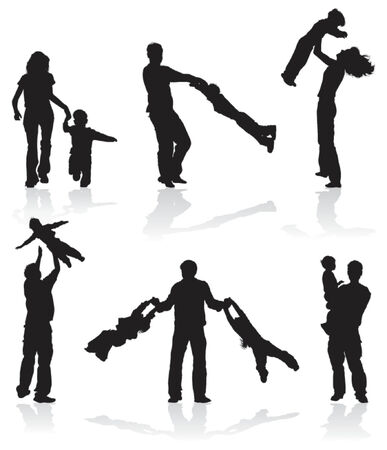 Silhouettes of parents with children, vector illustrationのイラスト素材